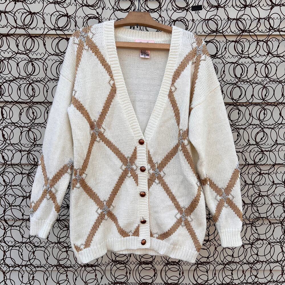 Vintage Argyle pattern with bead detail button down cardigan sweater